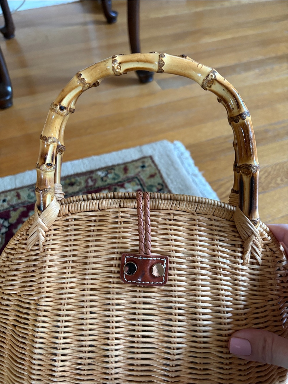 J. McLaughlin Woven Bamboo-Handle Straw Tote - Tan - Picture 8 of 9